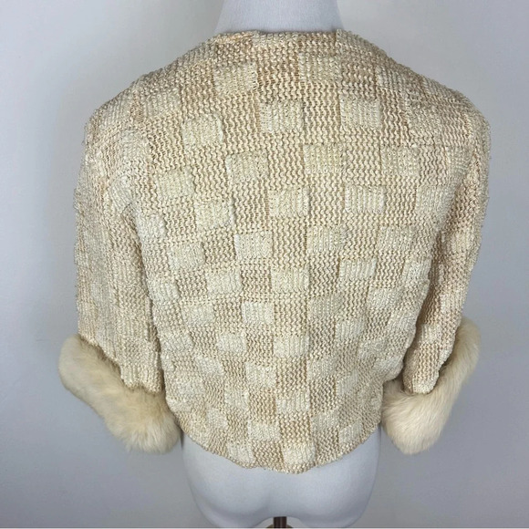 Vintage 1960s A Winter Product Crop Jacket Fur Trim Size S Cream - Picture 4 of 9